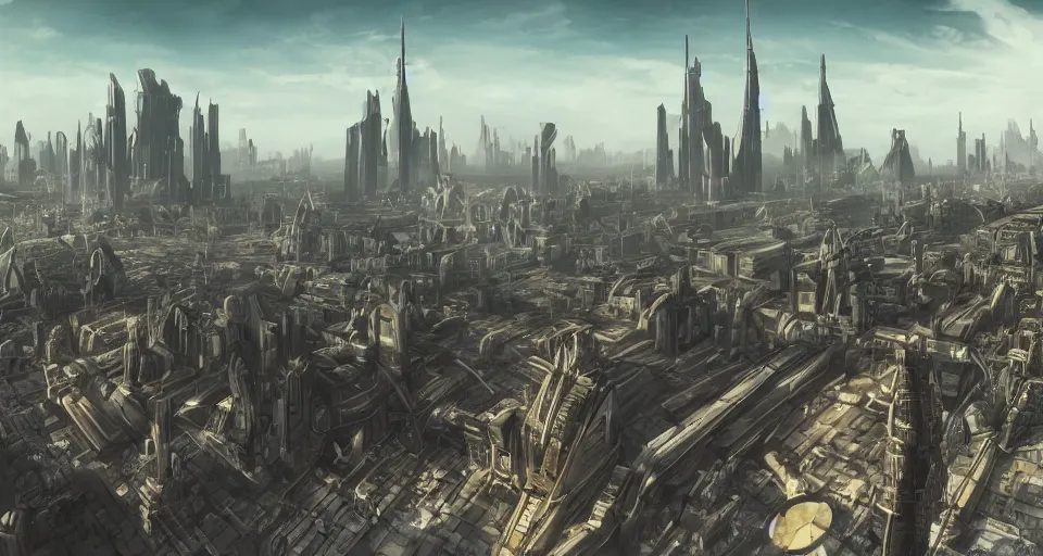 Image similar to view on futuristic city in the horizon, in style of dieselpunk, detailed, sharp, 4 k