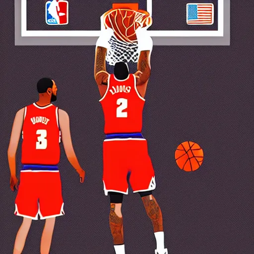 Image similar to lebron james dunking, digital art