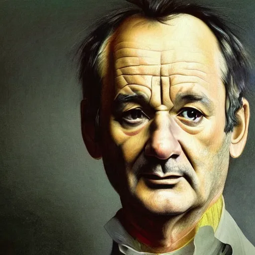 Image similar to close up portrait of bill murray painted by caspar david friedrich