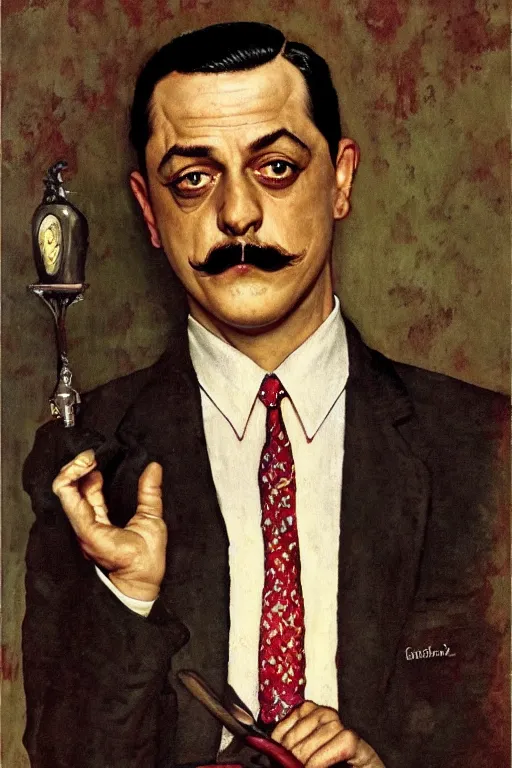 Prompt: gomez addams from the addams family painted by norman rockwell