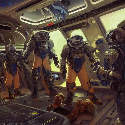 Prompt: space soldiers invading an space station, detailed, centered, digital painting, artstation, concept art, donato giancola, Joseph Christian Leyendecker, WLOP, Boris Vallejo, Breathtaking, 8k resolution, extremely detailed, beautiful, establishing shot, artistic, hyperrealistic, beautiful face, octane render