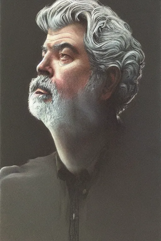 Image similar to portrait of George Lucas by Zdzislaw Beksinski