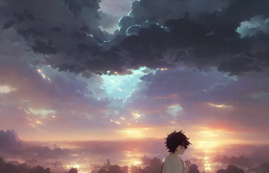 Image similar to makoto shinkai concept art of the hyperstorm cloud dimension, key visual, ambient lighting, highly detailed, digital painting, artstation, concept art, sharp focus, by makoto shinkai and akihiko yoshida and hidari and wlop and greg rutkowski