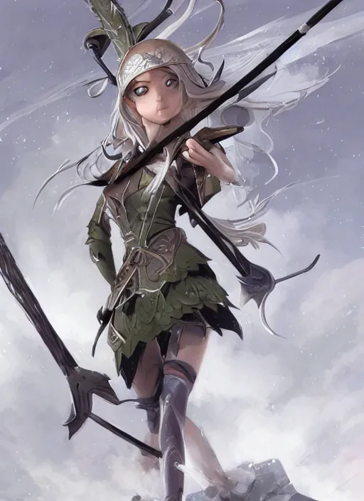 Prompt: elf archer aiming a bow by adrian smith and guweiz