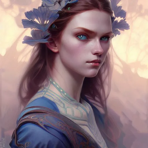 Prompt: Portrait of nordic girl, blue eyes, face, fantasy, intricate, elegant, highly detailed, digital painting, artstation, concept art, smooth, sharp focus, illustration, art by artgerm and greg rutkowski and alphonse mucha