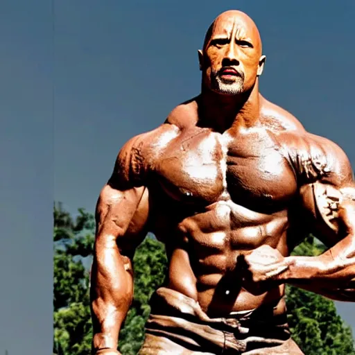 Image similar to Photo of Dwayne Johnson sculpting an statue of Dwayne Johnson made of rock