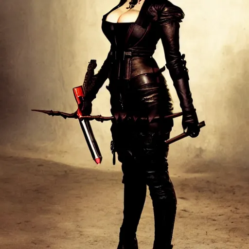 Prompt: full body photo of christina hendricks as a vampire rogue warrior