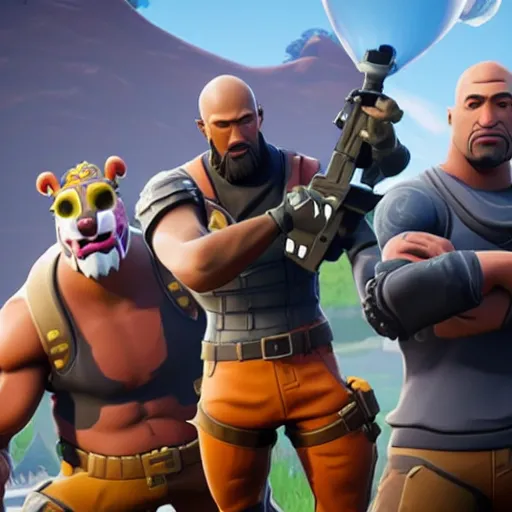 Image similar to screenshot from fortnite dwanye the rock johnson as a fortnite character