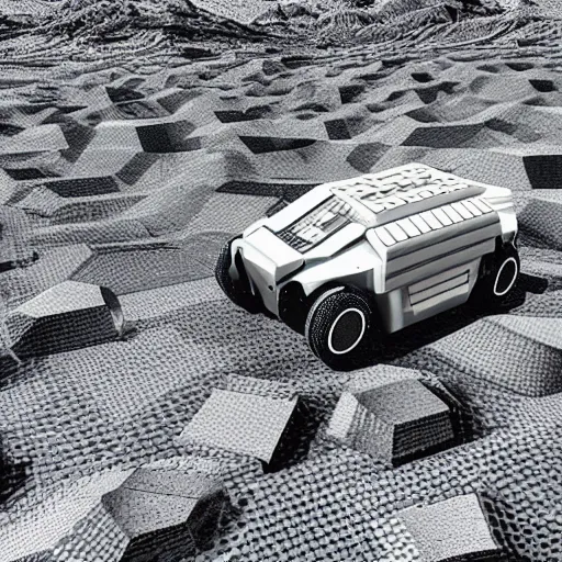 Image similar to robotic vehicle, lunar landscape, honeycomb pattern, concept art