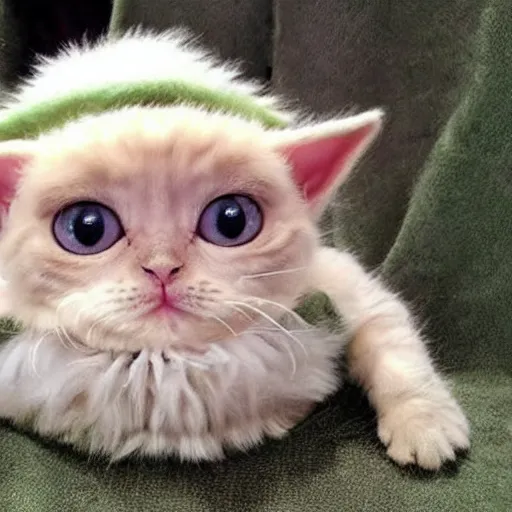 Prompt: a baby yoda-kitten hybrid, so cute