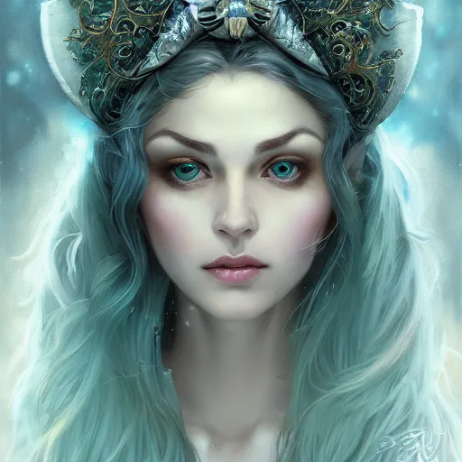 Image similar to a mid - shot portrait of a handsome snow elf with a bow in a turquoise cape and glittering silver ornate armor, pale skin, winter vibes, intricate, elegant, artgerm, tomasz alen kopera, greg rutkowski, alphonse mucha, concept art, sharp focus, octane render, cgsociety