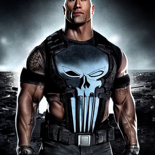 Image similar to Dwayne Johnson as the punisher digital art 4k detailed super realistic