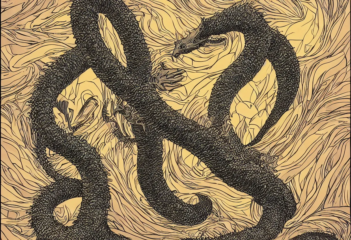 Image similar to art nouveau giant sandworm poster