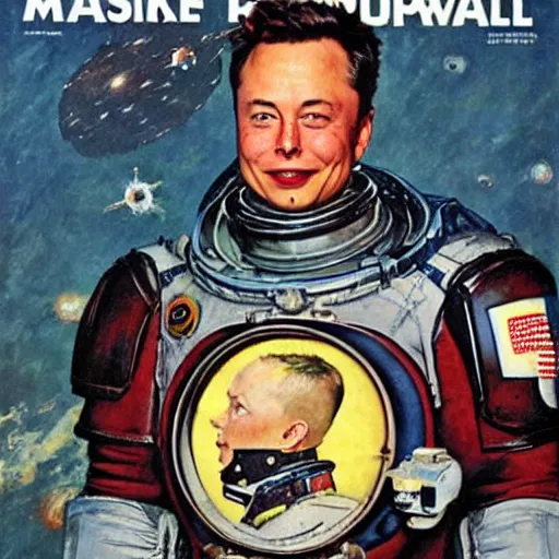 Prompt: elon musk as a space marine, by norman rockwell,