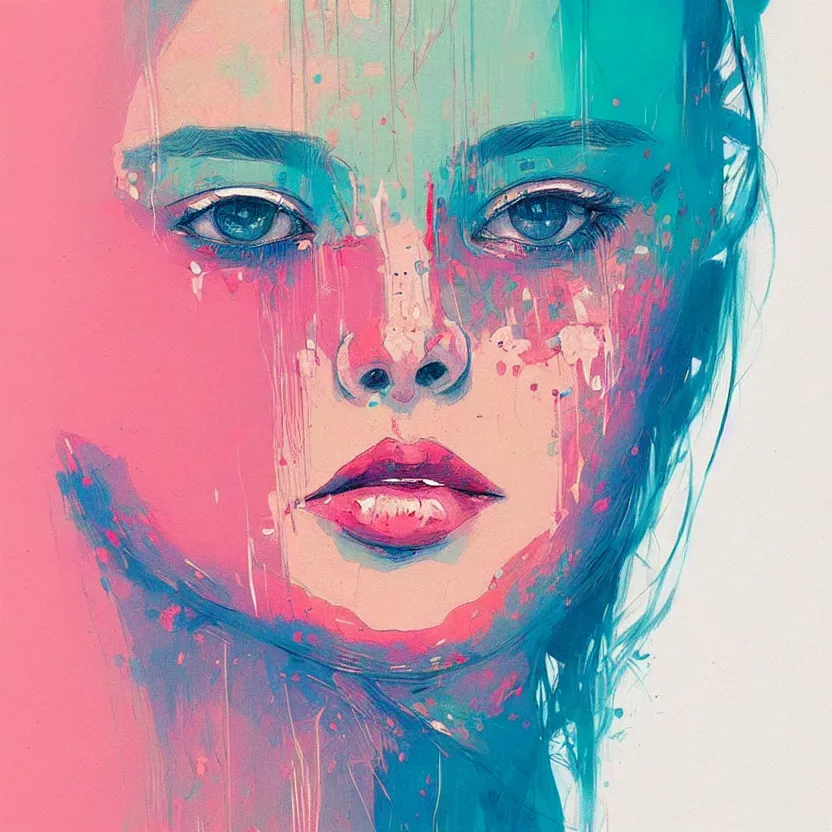 Image similar to close up portrait painting of a female in nineties street styling, concept art, intricate details, aesthetically pleasing pastel colors, art by conrad roset, impressionism, portrait