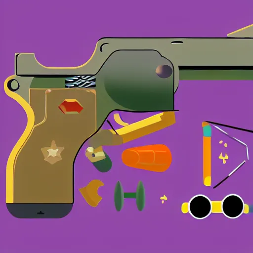 Image similar to toys like gun, great colors, soft lighting, mobile game, concept art