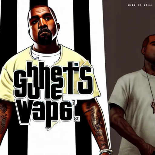 Prompt: kanye west in gta v, stephen bliss, gta v, cover art, no text