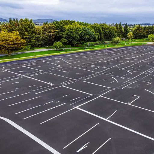 Image similar to Beatiful Fuzzy Photograph of an infinite infinite infinite parking lot, Long shot, full shot, wide shot, low angle,wide angle lens