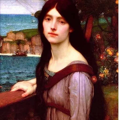 Prompt: Waterhouse, lady of shallot after Borg assimilation, detailed, ethereal , Oil painting H 768