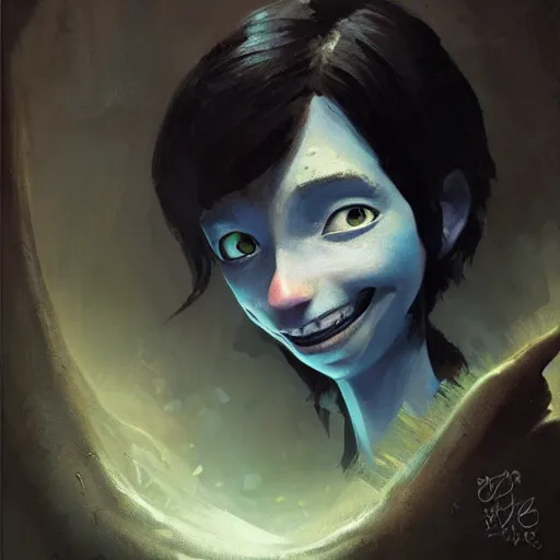 Prompt: coraline, oil painting, Tooth Wu, Greg Rutkowski, RPG portrait, dynamic lighting, fantasy art, High contrast, depth of field