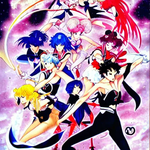 Image similar to sailor moon fighting by yoshiyuki sadamoto, gainax