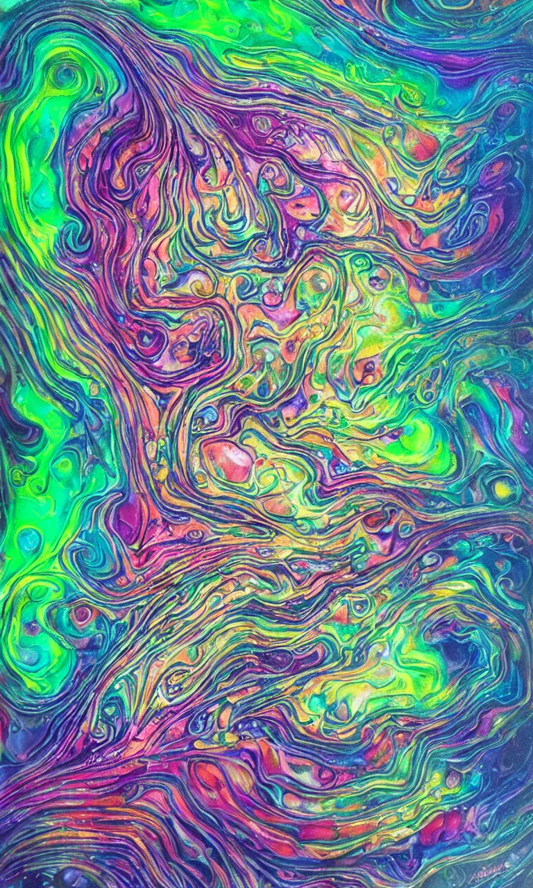 Image similar to ultra detailed acrylic pour fluid dynamics flow art painting of a iridescent amanita mushroom with a colorful swirl shimmering with pearlescence, acrylic marbling art of a toadstool by sam spratt, rhads, deviantart, psychedelic art, psychedelic, cosmic nebula, chromatic