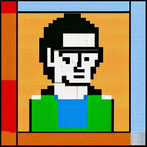 Image similar to portrait of tom sellic, vivid colors, 8 - bit pixel art