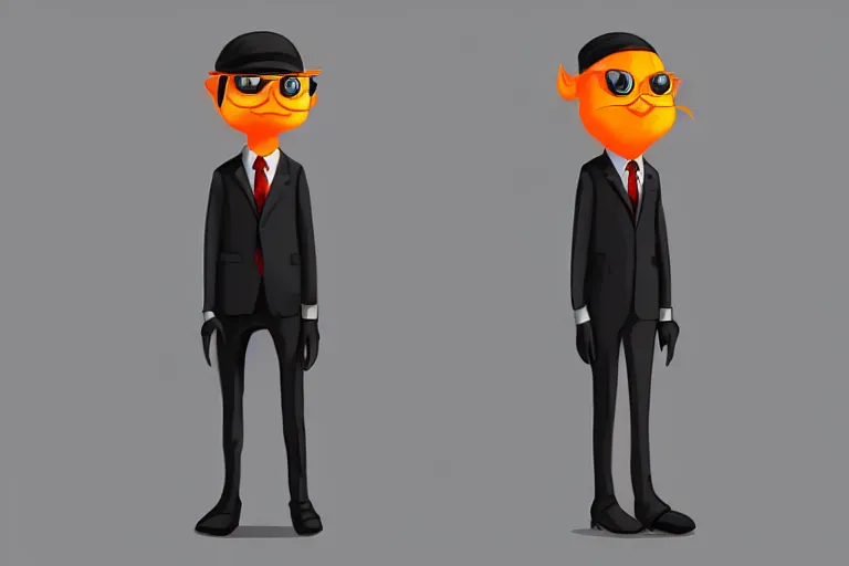 Prompt: flat 2 d, cockroach character securityguard, black suit tie, head torso legs feet, lorax movie, artstation