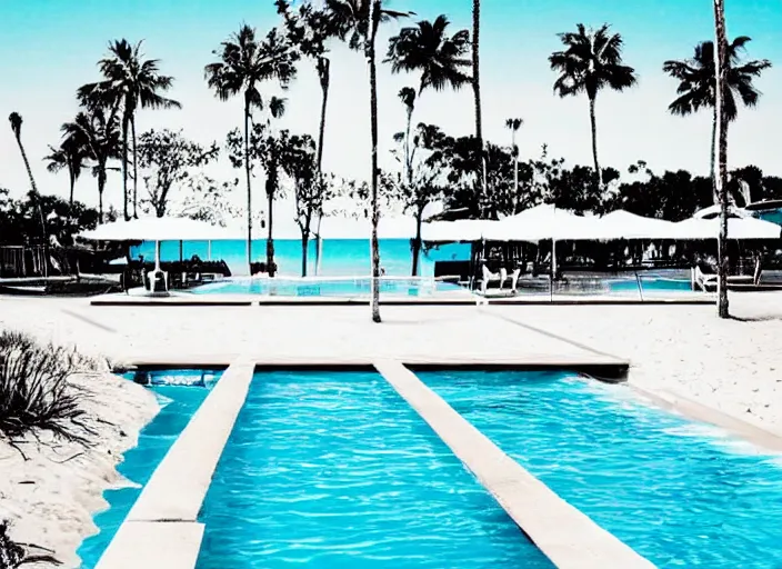 Image similar to pool at the beach without people. nostalgic simplistic 6 0 s styled art