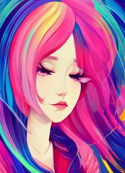 Image similar to a beautiful young woman with rainbow hair wearing a party dress. clean cel shaded vector art. shutterstock. behance hd by lois van baarle, artgerm, helen huang, by makoto shinkai and ilya kuvshinov, rossdraws, illustration, art by ilya kuvshinov