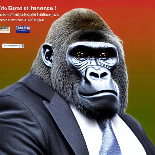 Image similar to a gorilla dressed with a business suit, advertisement