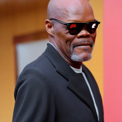 Image similar to samuel l jackson wearing a cute japanese maid dress, 4 k, hyper realistic, japan