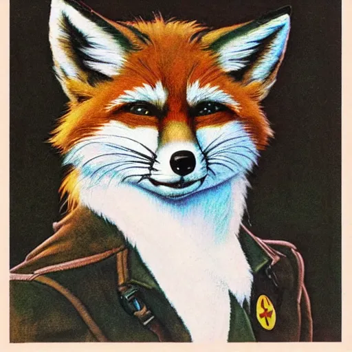 Image similar to upper body portrait of fox mccloud by norman rockwell, furry, anthropomorphic, fox mccloud star fox, norman rockwell