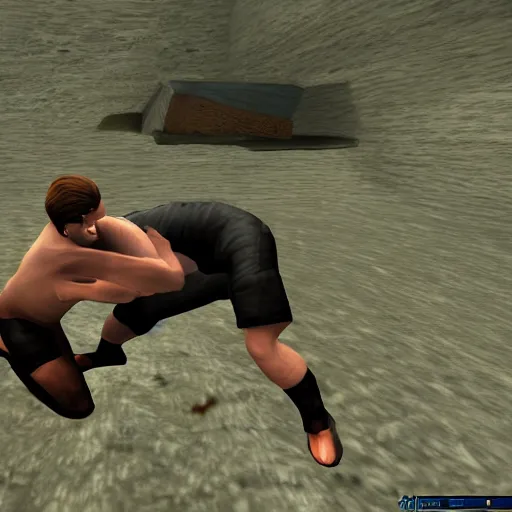 Image similar to man wrestling with eel, counter strike screenshot