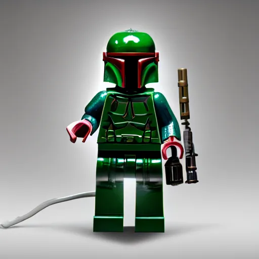 Image similar to HD photo of Intricate Lego sculpture of Boba Fett soft lighting plastic