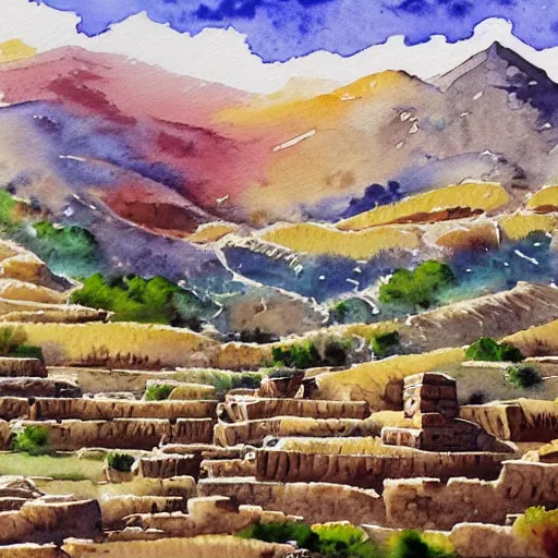 Image similar to watercolor kurdish destination, highly detailed, 4 k