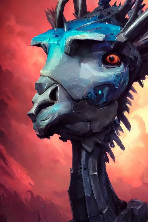 Image similar to closeup portrait of an evangelion beast mode llama, cyberpunk concept art by pete mohrbacher and artgerm and wlop and greg rutkowski and deathburger, digital art, highly detailed, intricate, sci-fi, sharp focus, Trending on Artstation HQ, deviantart, unreal engine 5, 4K UHD image, daily deviation, masterpiece llama art