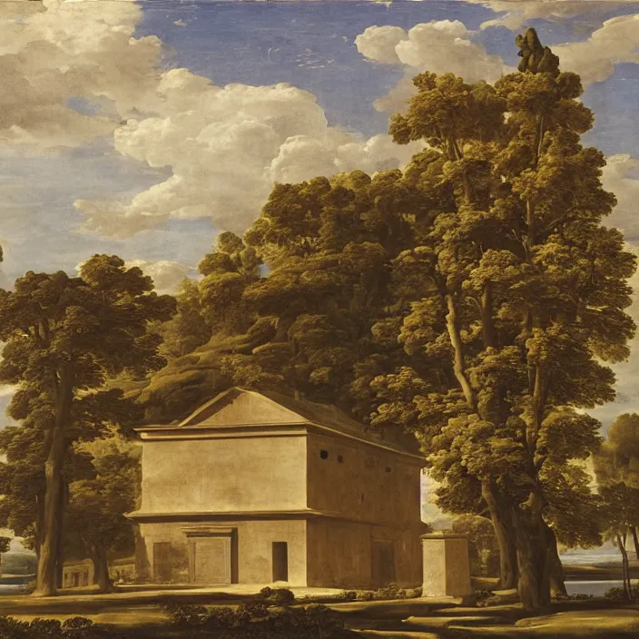 Prompt: a building in a serene landscape, by gian lorenzo bernini