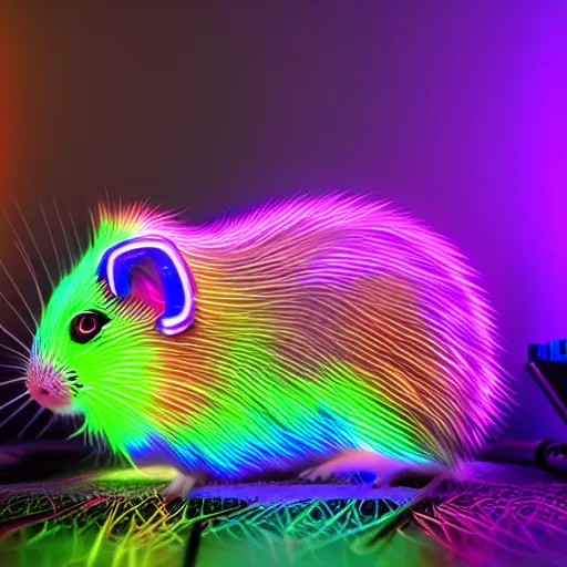 Image similar to cyberpunk rainbow hamster made of glowing neon lights, 8 k, hd