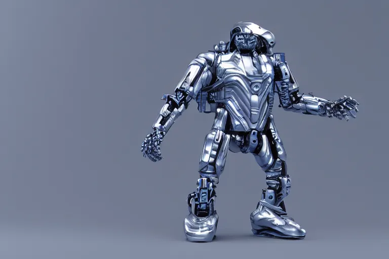 Image similar to futuristic metal cybernetic!! lion!!! white blue grey, octane render, studio light,