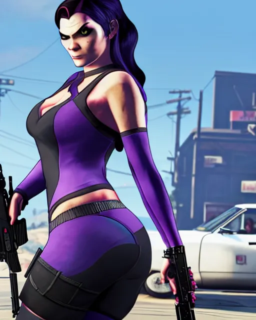 Prompt: gta 5, grand theft auto 5 cover art of widowmaker from overwatch