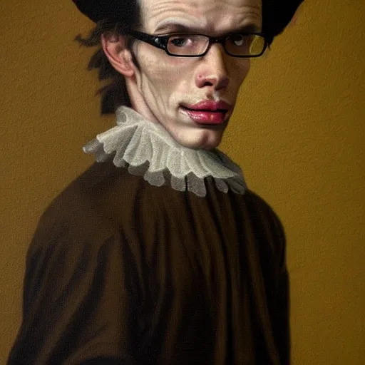 Image similar to A 17th century Baroque Painting of iDubbbz, grainy, realistic, hyperrealistic, very realistic, very very realistic, highly detailed, very detailed, extremely detailed, detailed, digital art, trending on artstation, detailed face, very detailed face, very detailed face, realism, HD Quality, 8k resolution, intricate details, body and head in frame, painting, oil painting, trending on deviantart, Baroque Painting