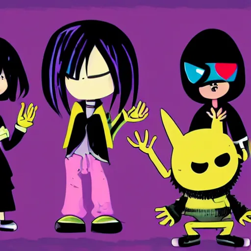 Prompt: six from little nightmares, lucy loud, noodle gorillaz phase 2, kris deltarune, joey ramone