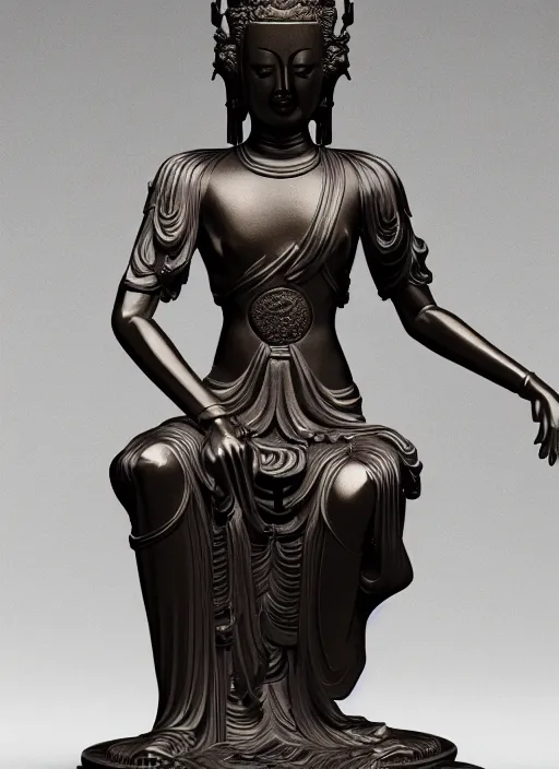 Image similar to a art deco sculpture statue of full body guanyin, intricate complexity,, statue by jane hamilton, ruan jia, character concept, radiant light,, frostbite 3 engine, cryengine, dof, trending on artstation, digital art, fantasy detailed abackground