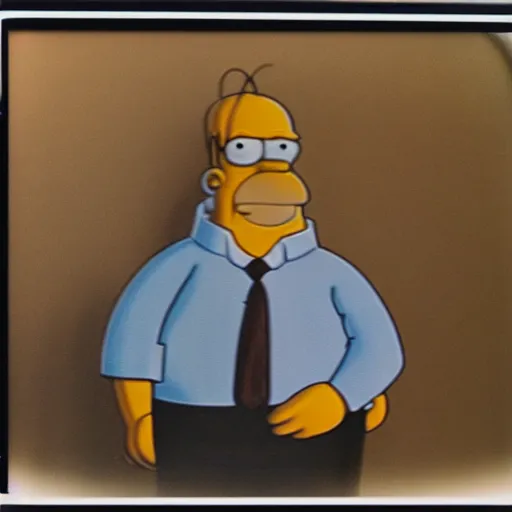 Image similar to a still polaroid photo of the real homer simpson