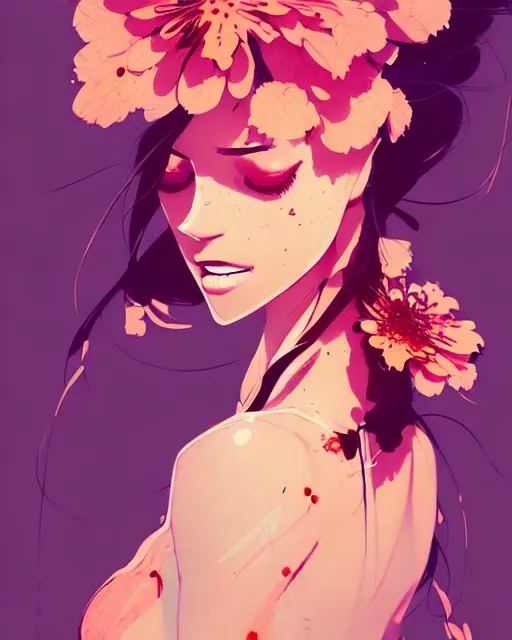 Prompt: a ultradetailed beautiful panting of a stylish woman in a flower dress, by conrad roset, greg rutkowski and makoto shinkai, trending on artstation