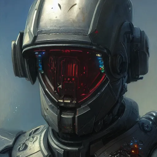 Image similar to the doomslayer as a realistic scifi cyberpunk knight, closeup portrait art by donato giancola and greg rutkowski, vintage retro scifi, realistic face, digital art, trending on artstation, symmetry!!!