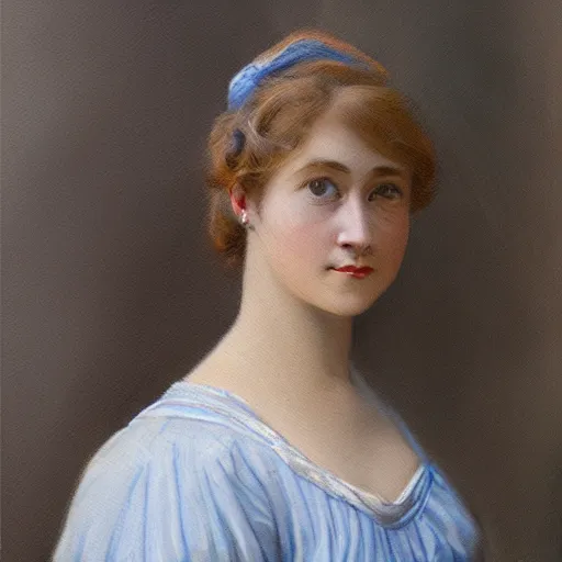 Prompt: portrait painting of a lady in a light blue dress 1 9 0 0 s, garden, photorealistic, extreme detail, sharp focus, 8 k, intricate, hyper detailed, realistic, cinematic lighting