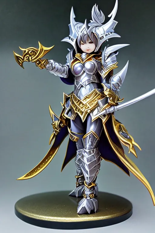 Prompt: sakimi chan, silver fantasy armor with gold filagree, detailed face, tony sart