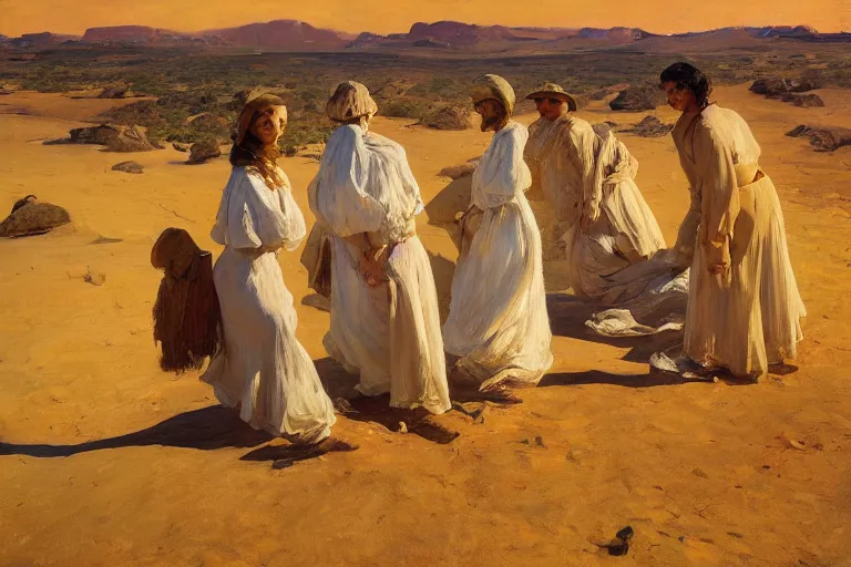 Prompt: portrait faces of a group of ghosts in the desert with the moon on the horizon, in the style of joaquin sorolla, highly detailed, elegant, intrincate, colorful, vivid, realist style, hyperdetailed, 4 k resolution, matte painting